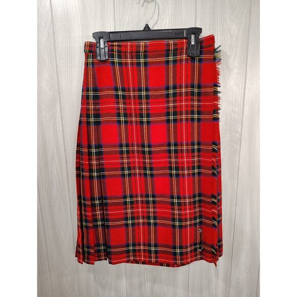 VTG The Edinburgh Woollen Mill Red Tartan Pleated Midi Kilt Skirt Sz 14 Festival - Picture 1 of 5
